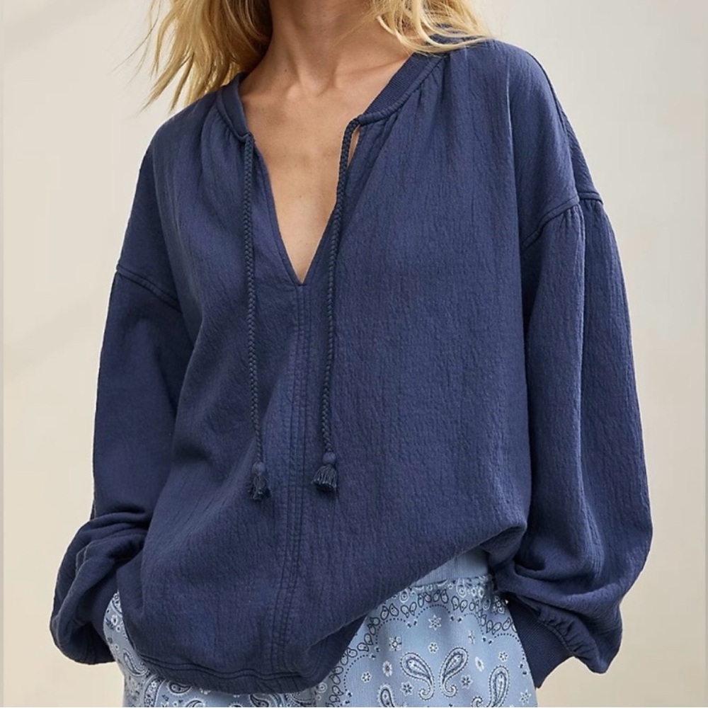 Aerie Navy Blue V-Neck Blouse